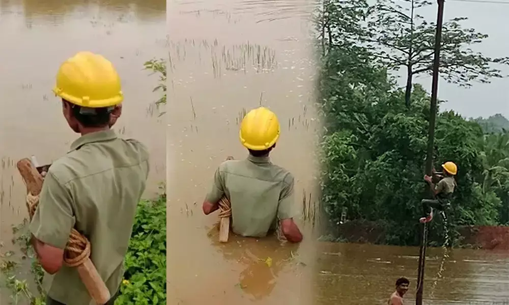 ದೇರಳಕಟ್ಟೆ: ನೆರೆ ನೀರಲ್ಲಿ ಮುಳುಗಿ ಕಡಿತಗೊಂಡಿದ್ದ ವಿದ್ಯುತ್ ಸಂಪರ್ಕ ಸರಿಪಡಿಸಿದ ಲೈನ್ ಮೆನ್; ವ್ಯಾಪಕ ಪ್ರಶಂಸೆ