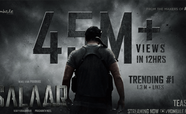 ಸಲಾರ್ ಟೀಸರ್ ಬಿಡುಗಡೆ: 12 ಗಂಟೆಗಳಲ್ಲಿ 45 ಮಿಲಿಯನ್ ವೀಕ್ಷಣೆ; ಹೆಚ್ಚಿದ ನಿರೀಕ್ಷೆ ಸಲಾರ್ ಟೀಸರ್ ಬಿಡುಗಡೆ: 12 ಗಂಟೆಗಳಲ್ಲಿ 45 ಮಿಲಿಯನ್ ವೀಕ್ಷಣೆ; ಹೆಚ್ಚಿದ ನಿರೀಕ್ಷೆ