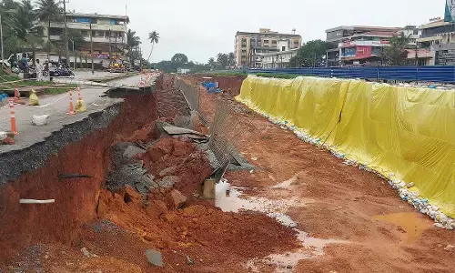 ಸಂತೆಕಟ್ಟೆ ಅಂಡರ್ಪಾಸ್ ಕಾಮಗಾರಿ: ರಸ್ತೆ ಸಮೇತ ಮಣ್ಣು ಕುಸಿತ