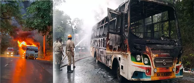 ಸಾಗರ: ಆಕಸ್ಮಿಕವಾಗಿ ಬೆಂಕಿ ಹೊತ್ತಿಕೊಂಡು ಬಸ್ ಸಂಪೂರ್ಣ ಹಾನಿ