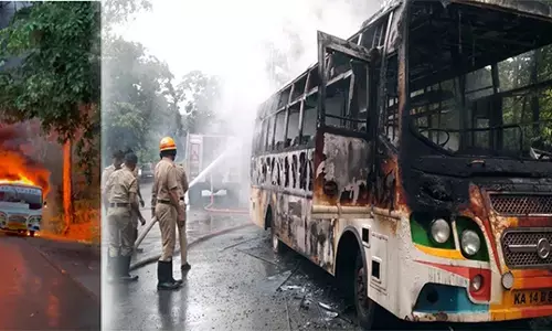 ಸಾಗರ: ಆಕಸ್ಮಿಕವಾಗಿ ಬೆಂಕಿ ಹೊತ್ತಿಕೊಂಡು ಬಸ್ ಸಂಪೂರ್ಣ ಹಾನಿ