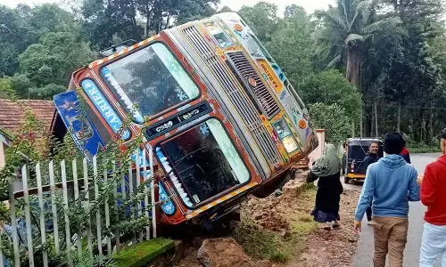 ಮಡಿಕೇರಿ: ಕಾಫಿ ಸಾಗಿಸುತ್ತಿದ್ದ ಲಾರಿ ಪಲ್ಟಿ