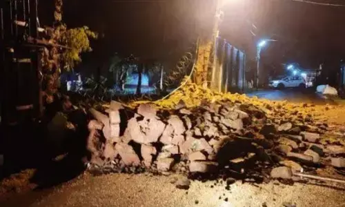 ಸಾಗರ: ಭಾರೀ ಮಳೆಗೆ ಜೈಲಿನ ಹೊರ ಗೋಡೆ ಕುಸಿತ