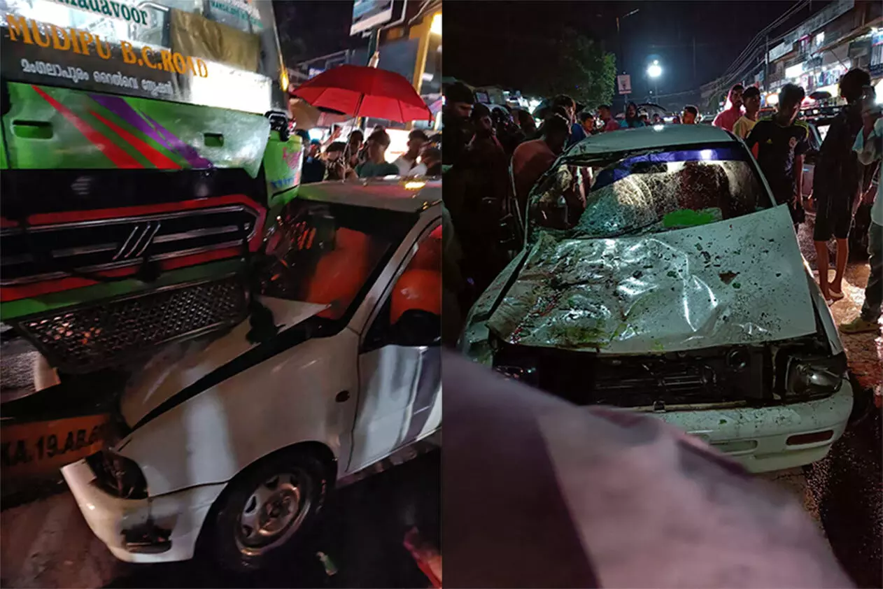 ಮುಡಿಪು: ಬಸ್ ಗೆ ಕಾರು ಢಿಕ್ಕಿ: ಅಪಾಯದಿಂದ ಪಾರಾದ ಕಾರು ಚಾಲಕ