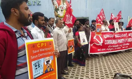 ಮಣಿಪುರದ ಸಿಎಂ ರಾಜೀನಾಮೆಗೆ ಆಗ್ರಹಿಸಿ ಫ್ರೀಡಂ ಪಾರ್ಕ್‍ನಲ್ಲಿ  ಸಿಪಿಐ ಧರಣಿ