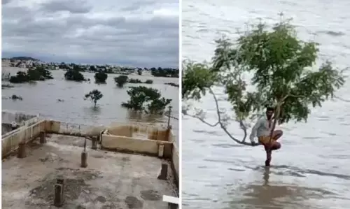 ತೆಲಂಗಾಣದಲ್ಲಿ ಭಾರೀ ಪ್ರವಾಹ: ಮರದ ಮೇಲೆ ಗಂಟೆಗಟ್ಟಲೆ ಕುಳಿತು ಜೀವ ಉಳಿಸಿಕೊಂಡ ವ್ಯಕ್ತಿ