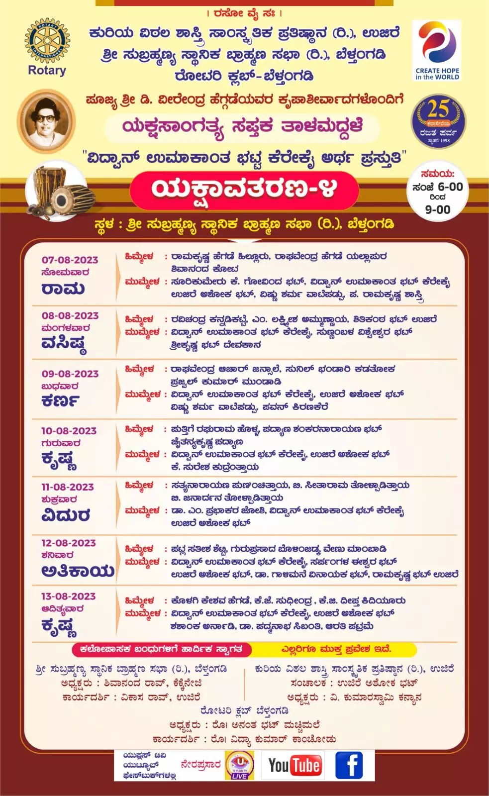 ಬೆಳ್ತಂಗಡಿ: ಆ.7ರಿಂದ ಯಕ್ಷಸಾಂಗತ್ಯ ಸಪ್ತಕ ತಾಳಮದ್ದಳೆ ಬೆಳ್ತಂಗಡಿ: ಆ.7ರಿಂದ ಯಕ್ಷಸಾಂಗತ್ಯ ಸಪ್ತಕ ತಾಳಮದ್ದಳೆ