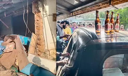 ಬೈಲೂರು: ಪಾನಮತ್ತ ಯುವಕನಿಂದ ವಾಹನ ಚಾಲನೆ; ತರಕಾರಿ ಅಂಗಡಿಗೆ ನುಗ್ಗಿದ ಕಾರು