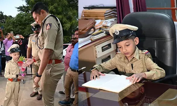 ಶಿವಮೊಗ್ಗ: ಒಂದು ಗಂಟೆಗೆ ಪೊಲೀಸ್ ಅಧಿಕಾರಿಯಾದ ಎಂಟರ ಪೋರ ಆಝಾನ್ ಖಾನ್!‌