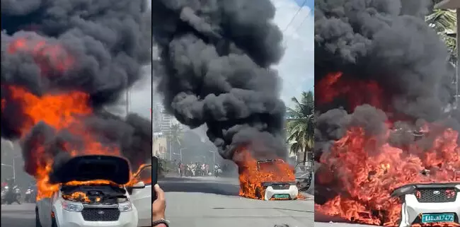 ಬೆಂಗಳೂರು | ಚಲಿಸುತ್ತಿದ್ದ ಎಲೆಕ್ಟ್ರಿಕ್ ಕಾರು ಬೆಂಕಿಗಾಹುತಿ: ವೀಡಿಯೊ ವೈರಲ್