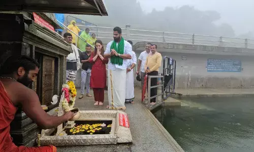 ತಲಕಾವೇರಿಗೆ ಭೇಟಿ ನೀಡಿದ ನಟ ಅಭಿಷೇಕ್ ಅಂಬರೀಷ್ ದಂಪತಿ