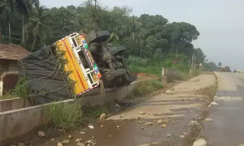 ಸೂರಿಕುಮೇರು: ಪಿಕಪ್ ಪಲ್ಟಿ; ಚಾಲಕ ಪಾರು