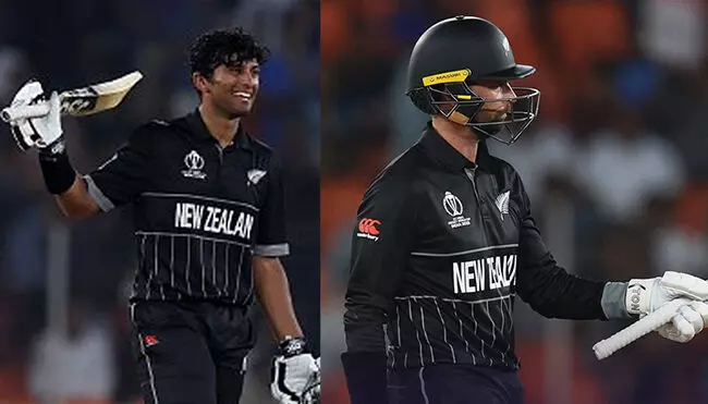 ಚೊಚ್ಚಲ ವಿಶ್ವಕಪ್ ನಲ್ಲೇ ಶತಕ ಬಾರಿಸಿದ ಡೆವೋನ್ ಕಾನ್ವೆ, ರಚಿನ್ ರವೀಂದ್ರ ಚೊಚ್ಚಲ ವಿಶ್ವಕಪ್ ನಲ್ಲೇ ಶತಕ ಬಾರಿಸಿದ ಡೆವೋನ್ ಕಾನ್ವೆ, ರಚಿನ್ ರವೀಂದ್ರ