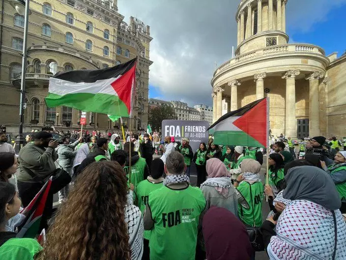 ಫೆಲಸ್ತೀನ್ ಬೆಂಬಲಿಸಿ ಬ್ರಿಟನ್ ನಗರಗಳಲ್ಲಿ ಬೃಹತ್ ರ‍್ಯಾಲಿ