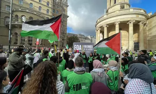 ಫೆಲಸ್ತೀನ್ ಬೆಂಬಲಿಸಿ ಬ್ರಿಟನ್ ನಗರಗಳಲ್ಲಿ ಬೃಹತ್ ರ‍್ಯಾಲಿ