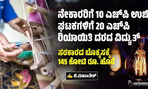 ನೇಕಾರರಿಗೆ 10 ಎಚ್‌ಪಿ ಉಚಿತ, ಘಟಕಗಳಿಗೆ 20 ಎಚ್‌ಪಿ ರಿಯಾಯಿತಿ ದರದ ವಿದ್ಯುತ್