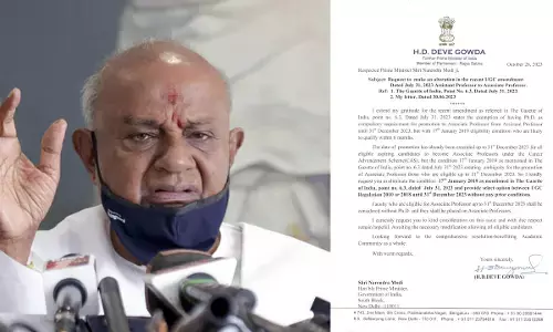 ಯುಜಿಸಿ ಸಹ ಪ್ರಾಧ್ಯಾಪಕ ಹುದ್ದೆಯ ಬಡ್ತಿ; ಷರತ್ತು ತೆಗೆದು ಹಾಕಲು ಪ್ರಧಾನಿಗೆ ಪತ್ರ ಬರೆದ ಎಚ್.ಡಿ.ದೇವೇಗೌಡ