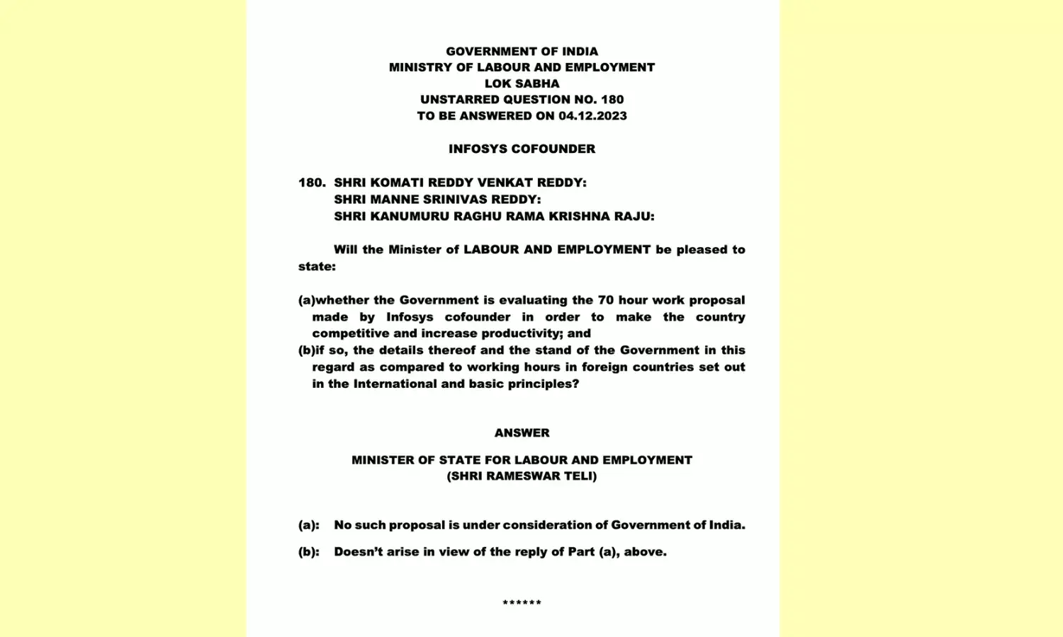 ಸರಕಾರದ ಮುಂದೆ ಕೆಲಸದ ಅವಧಿ ಹೆಚ್ಚಳ ಮಾಡುವ ಪ್ರಸ್ತಾವನೆಯಿಲ್ಲ : ಕಾರ್ಮಿಕ ಸಚಿವ ರಾಮೇಶ್ವರ ತೇಲಿ