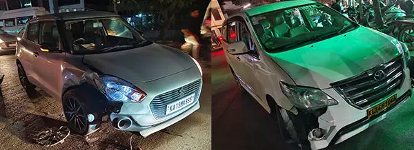 ಮಂಗಳೂರು: ಸರಣಿ ಅಪಘಾತ; ಕುಡಿದು ವಾಹನ ಚಾಲನೆ ಆರೋಪ ಮಂಗಳೂರು: ಸರಣಿ ಅಪಘಾತ; ಕುಡಿದು ವಾಹನ ಚಾಲನೆ ಆರೋಪ