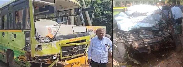 ಶಿರಸಿ: ಬಸ್-ಕಾರು ನಡುವೆ ಭೀಕರ ಅಪಘಾತ; ಮಂಗಳೂರಿನ ನಾಲ್ವರು ಸಹಿತ 5 ಮಂದಿ ಮೃತ್ಯು ಶಿರಸಿ: ಬಸ್-ಕಾರು ನಡುವೆ ಭೀಕರ ಅಪಘಾತ; ಮಂಗಳೂರಿನ ನಾಲ್ವರು ಸಹಿತ 5 ಮಂದಿ ಮೃತ್ಯು