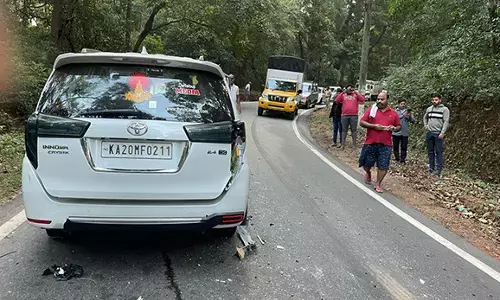 ಹೆಬ್ರಿ: ಕಾರು, ರಿಕ್ಷಾ, ಬಸ್ ಮಧ್ಯೆ ಸರಣಿ ಅಪಘಾತ: ಕಾರಿನಲ್ಲಿ ಮಹಿಳೆ ಮೃತ್ಯು