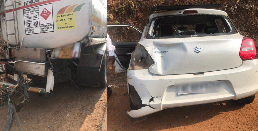 ಸಂಪಾಜೆ: ಕಾರು-ಟ್ಯಾಂಕರ್ ಮಧ್ಯೆ ಭೀಕರ ಅಪಘಾತ; ಪ್ರಯಾಣಿಕರು ಪಾರು ಸಂಪಾಜೆ: ಕಾರು-ಟ್ಯಾಂಕರ್ ಮಧ್ಯೆ ಭೀಕರ ಅಪಘಾತ; ಪ್ರಯಾಣಿಕರು ಪಾರು