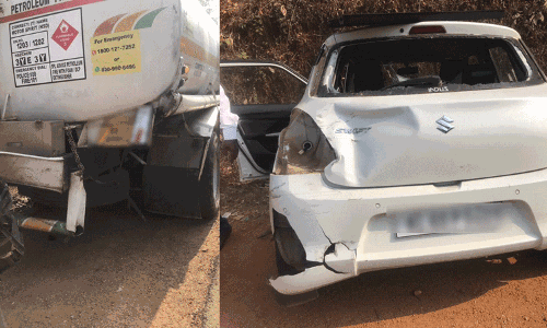 ಸಂಪಾಜೆ: ಕಾರು-ಟ್ಯಾಂಕರ್ ಮಧ್ಯೆ ಭೀಕರ‌ ಅಪಘಾತ; ಪ್ರಯಾಣಿಕರು ಪಾರು