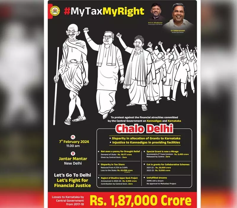 ʼನನ್ನ ತೆರಿಗೆ ನನ್ನ ಹಕ್ಕುʼ | ಕರ್ನಾಟಕ ಸರಕಾರದಿಂದ ನಾಳೆ(ಫೆ.7) ಜಂತರ್ ಮಂತರ್ ನಲ್ಲಿ ಪ್ರತಿಭಟನೆ ; ದಿಲ್ಲಿ ಪೊಲೀಸರಿಂದ ಅರ್ಧ ಗಂಟೆ ಅನುಮತಿ