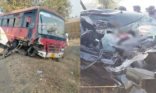 ಕಲಬುರಗಿ : ಕಾರು, ಸಾರಿಗೆ ಬಸ್ ನಡುವೆ ಅಪಘಾತ: ಓರ್ವ ಗಂಭೀರ