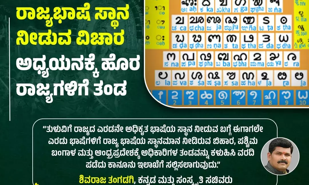 ತುಳುವಿಗೆ 2ನೇ ಅಧಿಕೃತ ಭಾಷೆ ಸ್ಥಾನಮಾನ ಅಧ್ಯಯನಕ್ಕೆ ಹೊರರಾಜ್ಯಗಳಿಗೆ ಅಧಿಕಾರಿಗಳ ತಂಡ: ಸಚಿವ ತಂಗಡಗಿ