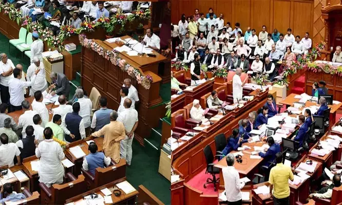 ‘ಪಾಕ್ ಪರ ಘೋಷಣೆ’ ಚರ್ಚೆಗೆ ಪ್ರತಿಪಕ್ಷಗಳ ಪಟ್ಟು: ಉಭಯ ಸದನಗಳಲ್ಲಿ ಗದ್ದಲ-ಧರಣಿ