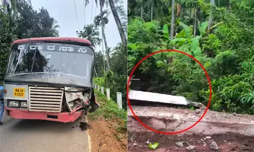 ಬೆಳ್ತಂಗಡಿ : ಸೇತುವೆ ತಡೆಗೋಡೆಗೆ ಕೆಎಸ್ಸಾರ್ಟಿಸಿ ಬಸ್ ಢಿಕ್ಕಿ