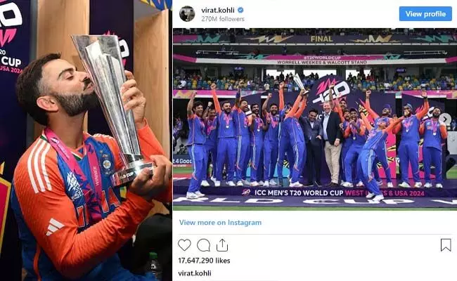ವಿಶ್ವಕಪ್‌ ಗೆಲುವು | ಕೊಹ್ಲಿಯ ಇನ್ಸ್ಟಾಗ್ರಾಮ್ ಪೋಸ್ಟ್‌ಗೆ 1.7 ಕೋಟಿ ಲೈಕ್ಸ್!