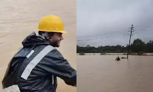 ತೀರ್ಥಹಳ್ಳಿ|‌ ರಭಸವಾಗಿ ಹರಿಯುತ್ತಿದ್ದ ಹಳ್ಳದಲ್ಲಿ ಈಜಿ ವಿದ್ಯುತ್ ಸಂಪರ್ಕ ಸರಿಪಡಿಸಿದ ಸಿಬ್ಬಂದಿ
