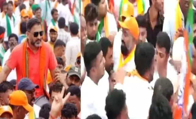 ಮೈಸೂರು ಚಲೋ ಪಾದಯಾತ್ರೆಯಲ್ಲಿ ಪ್ರೀತಂಗೌಡ | ಬಿಜೆಪಿ-ಜೆಡಿಎಸ್ ಕಾರ್ಯಕರ್ತರ ನಡುವೆ ಜಟಾಪಟಿ