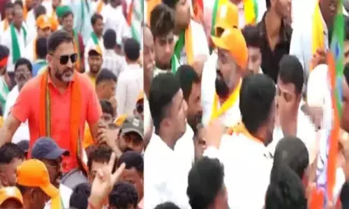 ಮೈಸೂರು ಚಲೋ ಪಾದಯಾತ್ರೆಯಲ್ಲಿ ಪ್ರೀತಂಗೌಡ | ಬಿಜೆಪಿ-ಜೆಡಿಎಸ್ ಕಾರ್ಯಕರ್ತರ ನಡುವೆ ಜಟಾಪಟಿ