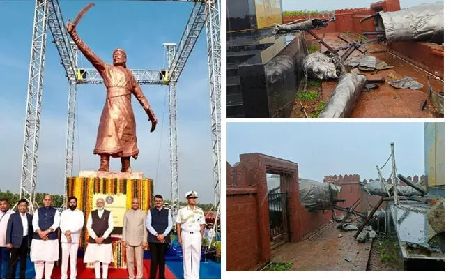 ಮಹಾರಾಷ್ಟ್ರ | ಕಳೆದ ವರ್ಷ ಪ್ರಧಾನಿ ಮೋದಿ ಅನಾವರಣಗೊಳಿಸಿದ್ದ 35 ಅಡಿ ಎತ್ತರದ ಶಿವಾಜಿ ಮಹಾರಾಜ ಪ್ರತಿಮೆ ಕುಸಿತ ಮಹಾರಾಷ್ಟ್ರ | ಕಳೆದ ವರ್ಷ ಪ್ರಧಾನಿ ಮೋದಿ ಅನಾವರಣಗೊಳಿಸಿದ್ದ 35 ಅಡಿ ಎತ್ತರದ ಶಿವಾಜಿ ಮಹಾರಾಜ ಪ್ರತಿಮೆ ಕುಸಿತ