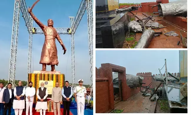 ಮಹಾರಾಷ್ಟ್ರ | ಕಳೆದ ವರ್ಷ ಪ್ರಧಾನಿ ಮೋದಿ ಅನಾವರಣಗೊಳಿಸಿದ್ದ 35 ಅಡಿ ಎತ್ತರದ ಶಿವಾಜಿ ಮಹಾರಾಜ ಪ್ರತಿಮೆ ಕುಸಿತ