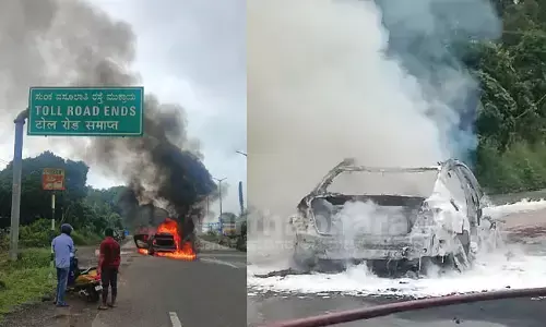 ಸುರತ್ಕಲ್: ಬೆಂಕಿ ಆಕಸ್ಮಿಕ; ಹೆದ್ದಾರಿ ಮಧ್ಯೆ ಸುಟ್ಟು ಕರಕಲಾದ ಕಾರು