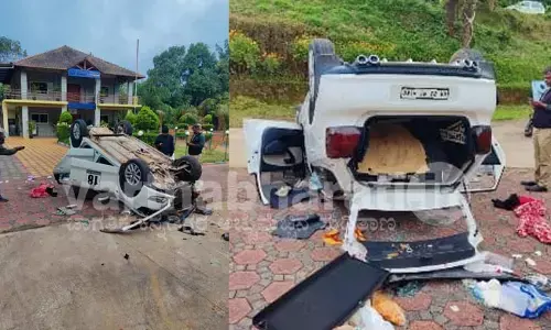 ಮೂಡಿಗೆರೆ: ಮೂವತ್ತು ಅಡಿ ಎತ್ತರದಿಂದ  ಕೆಳಕ್ಕೆ ಬಿದ್ದ ಕಾರು; ಮೂವರು ಗಂಭೀರ