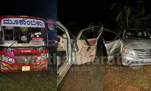 ಕುಂದಾಪುರ: ನಿಂತಿದ್ದ ಇನ್ನೋವಾಗೆ ಖಾಸಗಿ ಬಸ್ ಢಿಕ್ಕಿ; ಕಾರು ಚಾಲಕ ಮೃತ್ಯು