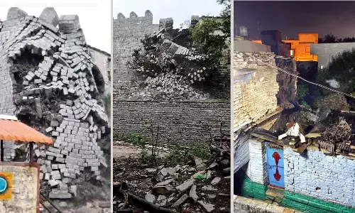 ಕಲಬುರಗಿ: ಧಾರಾಕಾರ ಮಳೆಗೆ ಮಳಖೇಡ ಕೋಟೆಯ ಗೋಡೆ ಕುಸಿತ