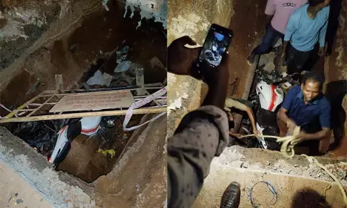 ಕಾನ: ರಸ್ತೆ ಕಾಮಗಾರಿಗೆ ಅಗೆದಿದ್ದ ಹೊಂಡಕ್ಕೆ ಬೈಕ್ ಸಮೇತ ಬಿದ್ದ ಸವಾರ