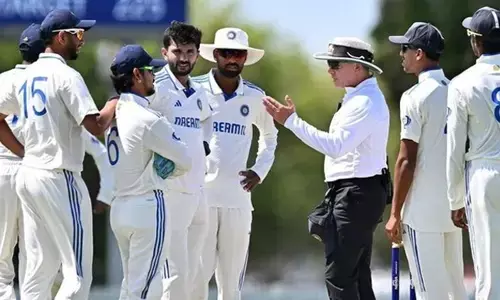 Photo of indian cricketers discussing with Umpire