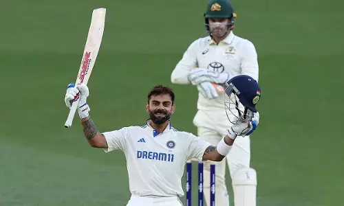 Indian batter virat kohli celebrate his century against Australia in Perth