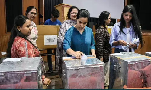 Photo of ABVP’s Rishabh Chaudhary, NSUI’s Rounak Khatri, and AISA’s Saavy Gupta