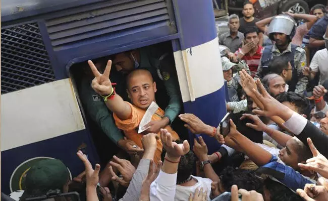 Photo of  arrested Hindu leader in Bangladesh