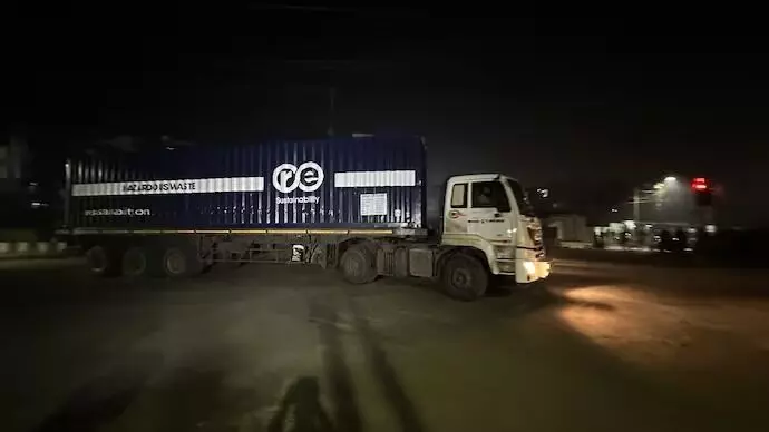 Photo of truck disposing toxic waste Photo of truck disposing toxic waste