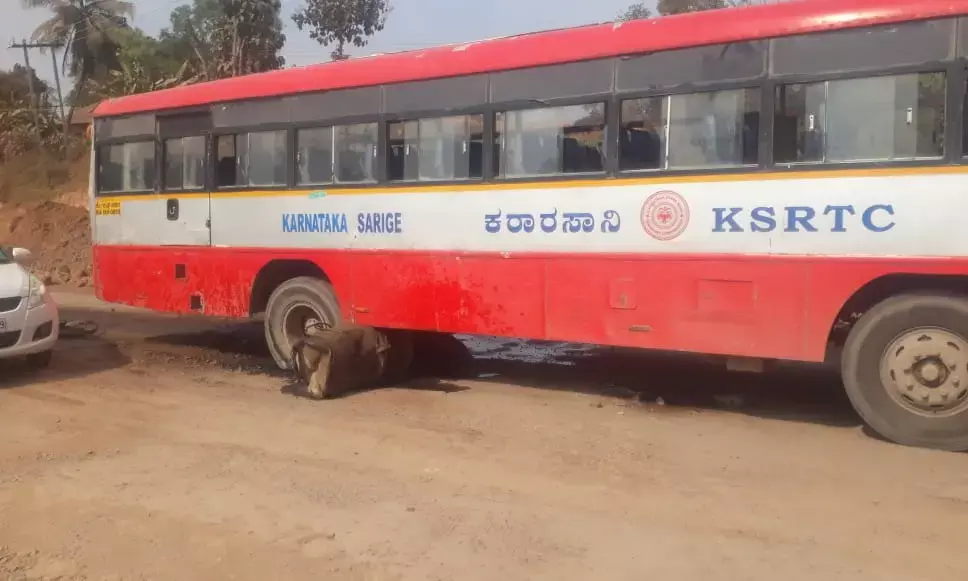 ಮಾಣಿ: ಚಲಿಸುತ್ತಿದ್ದ ಸರಕಾರಿ ಬಸ್ಸಿನ ಡೀಸೆಲ್ ಟ್ಯಾಂಕ್ ಕಳಚಿ ರಸ್ತೆಗೆ ಬಿತ್ತು!