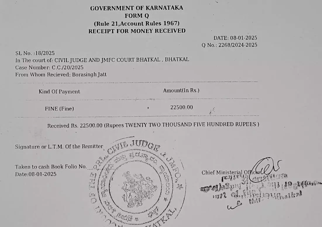 ಭಟ್ಕಳ: ವಾಹನ ಪರವಾನಗಿ ರಹಿತ, ಮದ್ಯ ಸೇವಿಸಿ ಬೈಕ್ ಚಲಾಯಿಸಿದ ಸವಾರನಿಗೆ 22,500 ರೂ. ದಂಡ